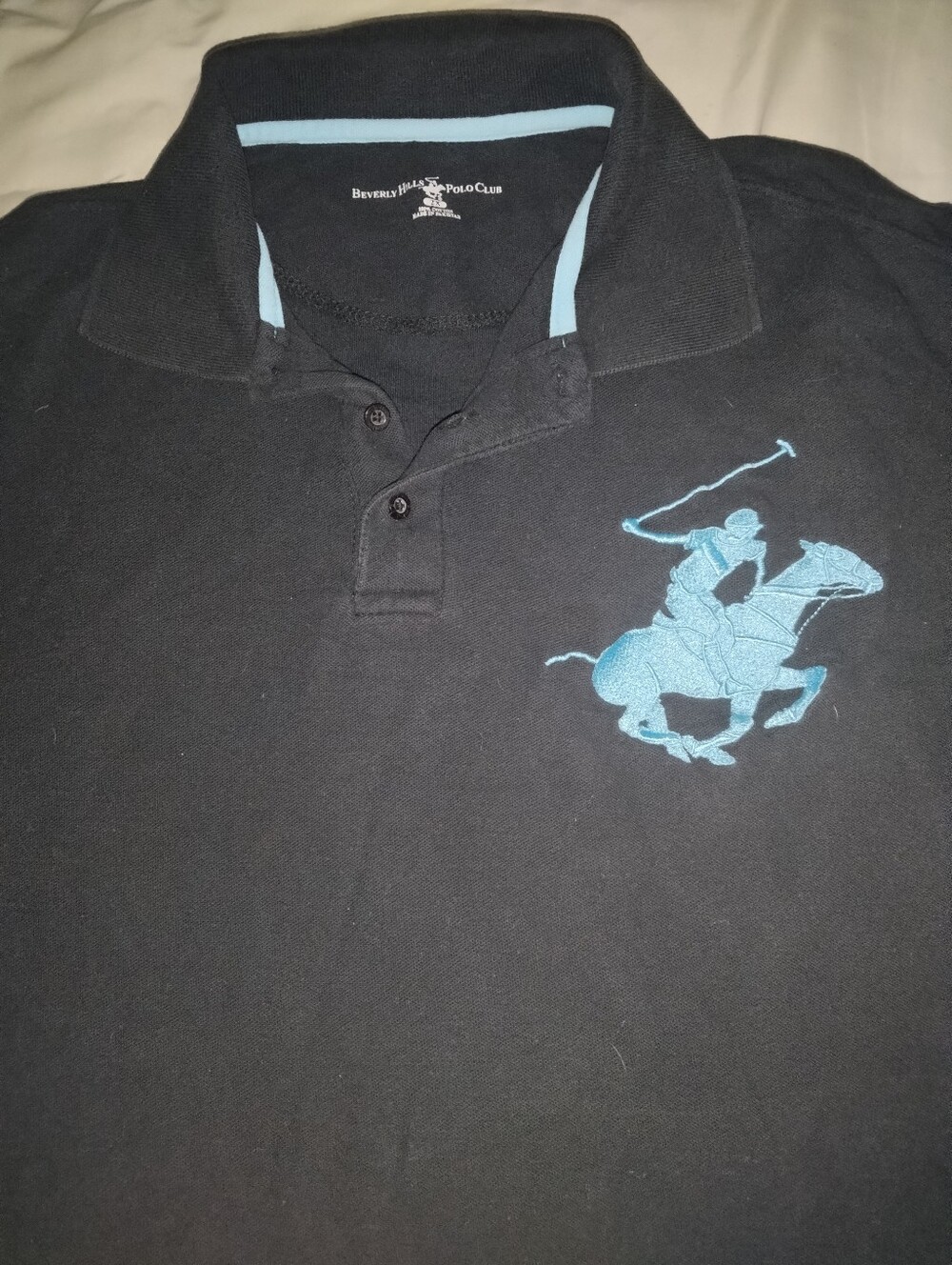 Beverly Hills Polo Club Black Polo with Light Blue Embroidered Logo